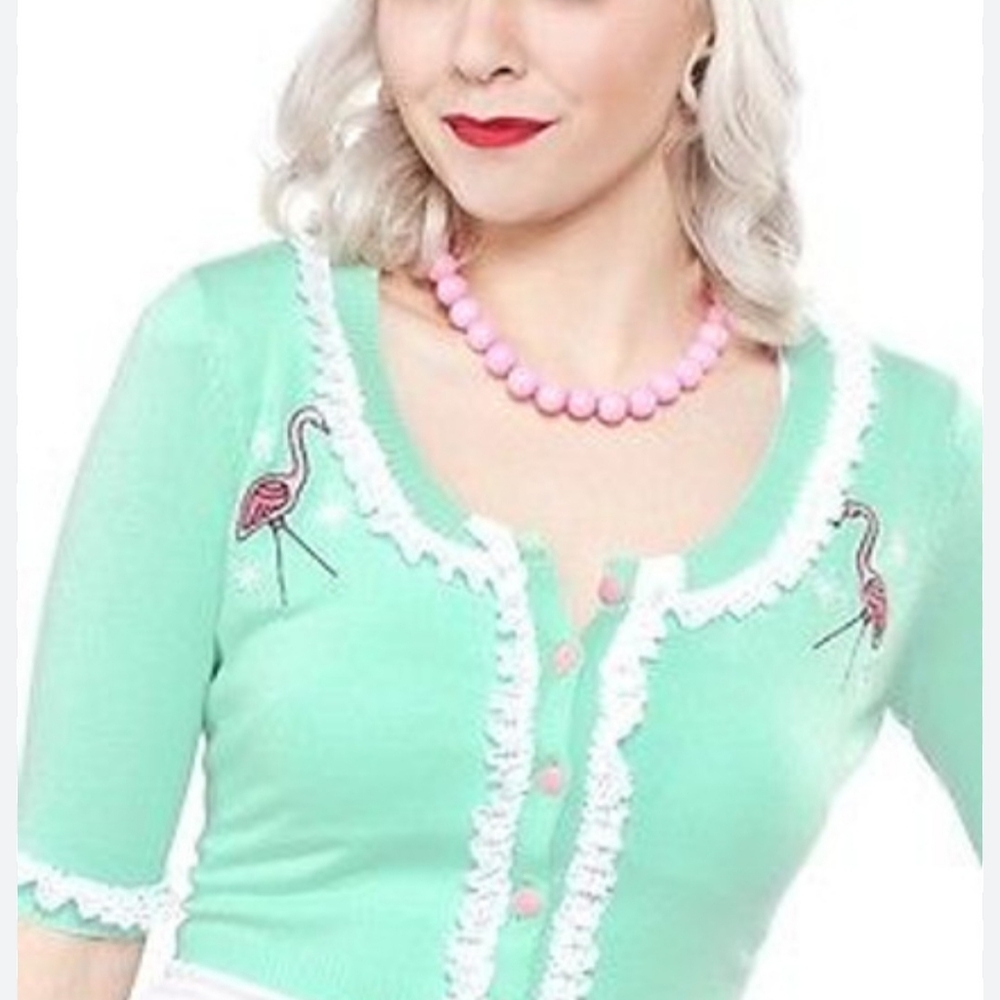 Sourpuss Mint Green Flamingo Cardigan